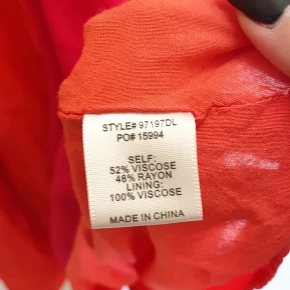 Skies Are Blue Red Orange Colorblock Tie Front Short Sleeve V Neck Mini Dress - Picture 9 of 12